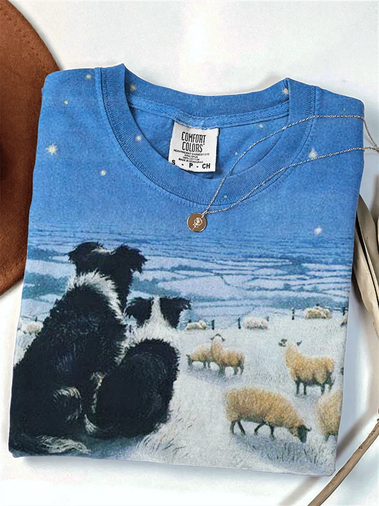 Border Collie Dogs & Sheep Art Comfy T Shirt