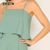 SHEIN Green Zip Back Overlap Wide Leg Spaghetti Strap Jumpsuit Women Summer Office Lady Mid Waist Elegant Glamorous Jumpsuits