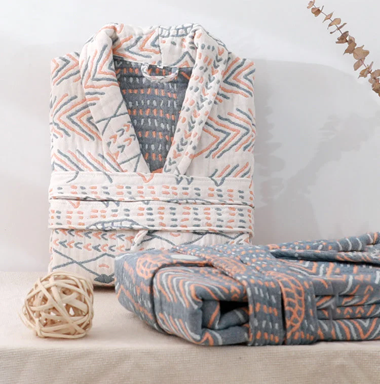 Gauze Couples Long Sleeve Autumn Winter Warm Bathrobe Absorbent Bathrobe Robe