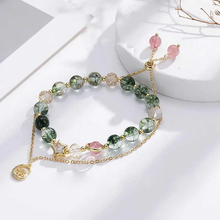Olivenorma Moss Agate Star Beads Tree Of Life Pendant Bracelet