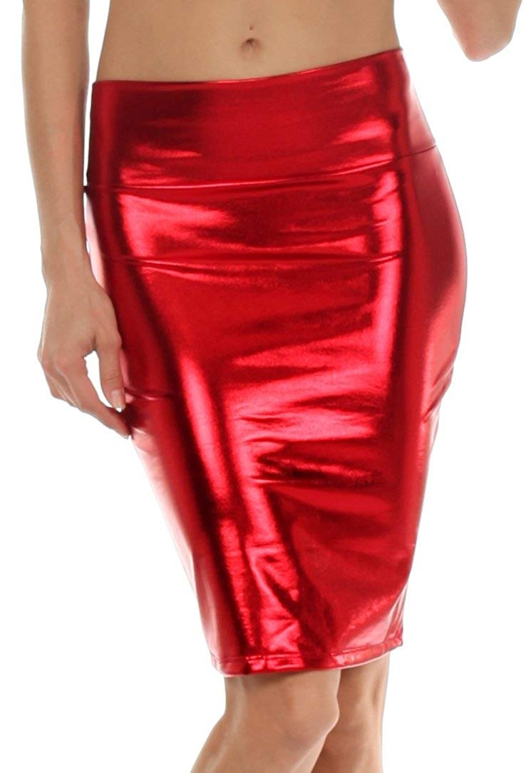 Women's Shiny Metallic Liquid High Waist Pencil Skirt