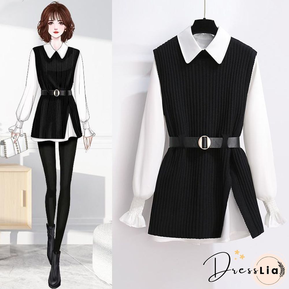 Sweet White Blouse+Knit Vest P15839