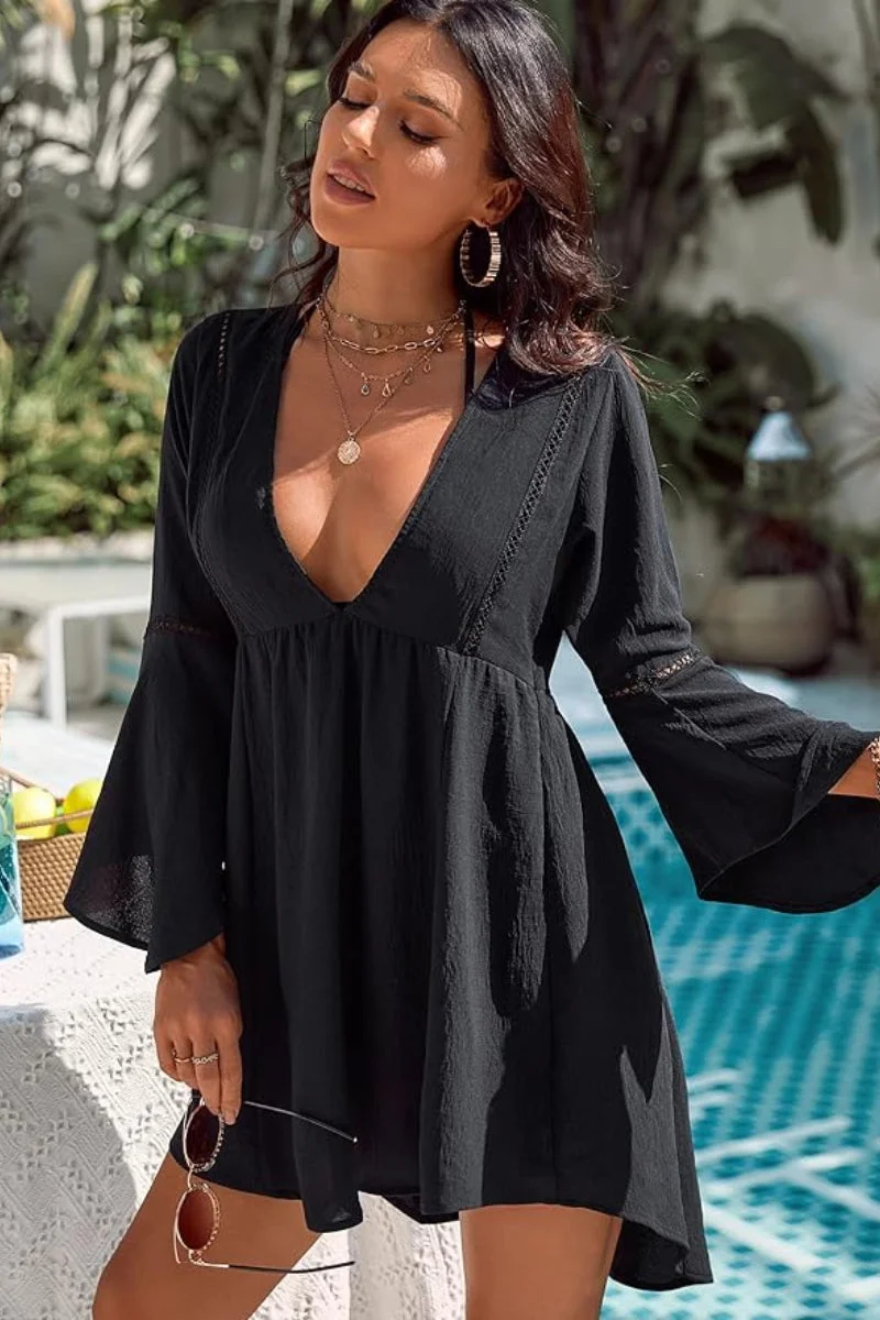 Casual Chiffon V Neck Beach Cover Up