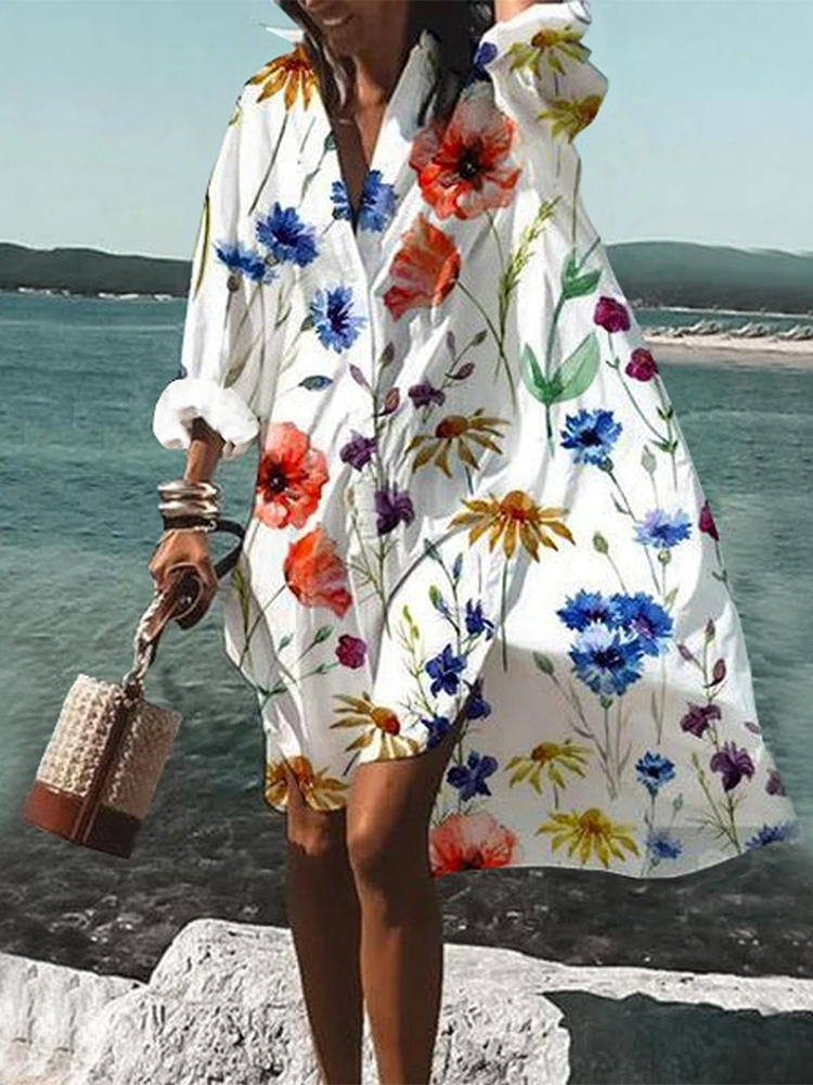 Casual Print Loose Midi Dress