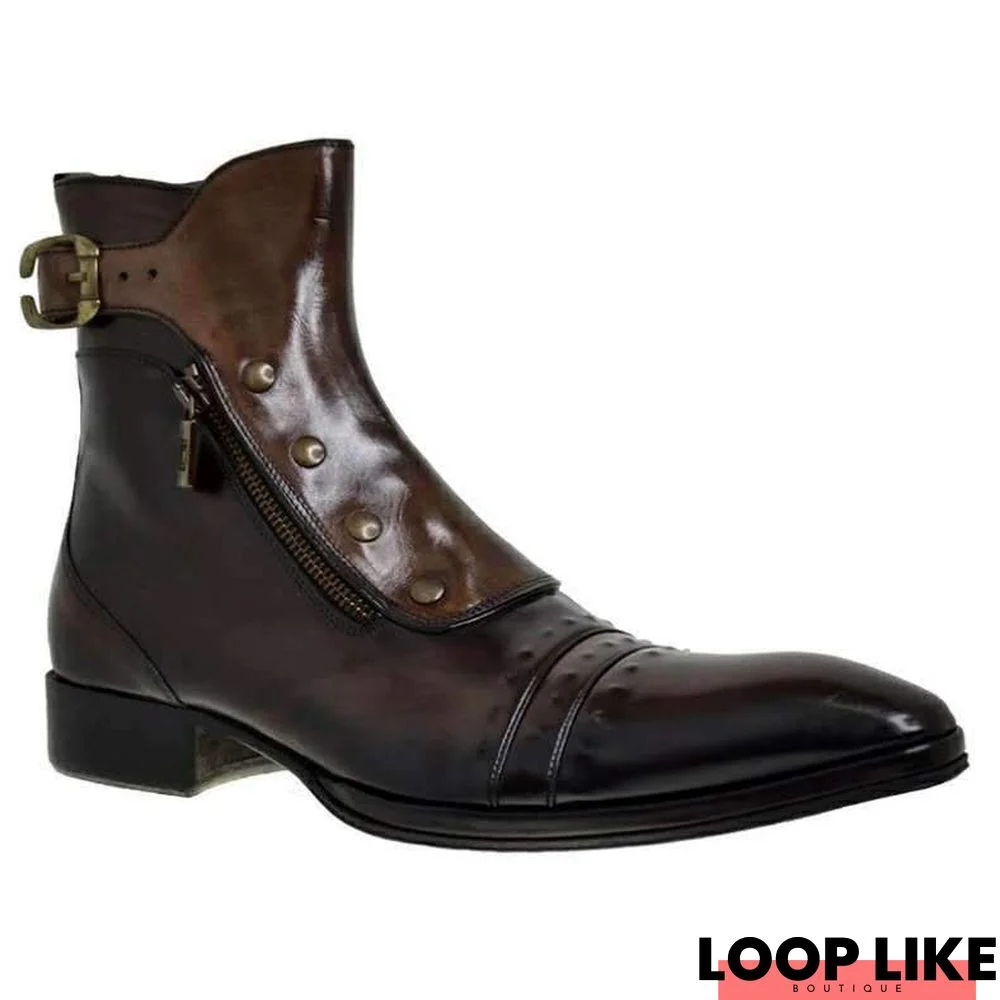 Men's Retro Leather Buckle Ankle Boots
