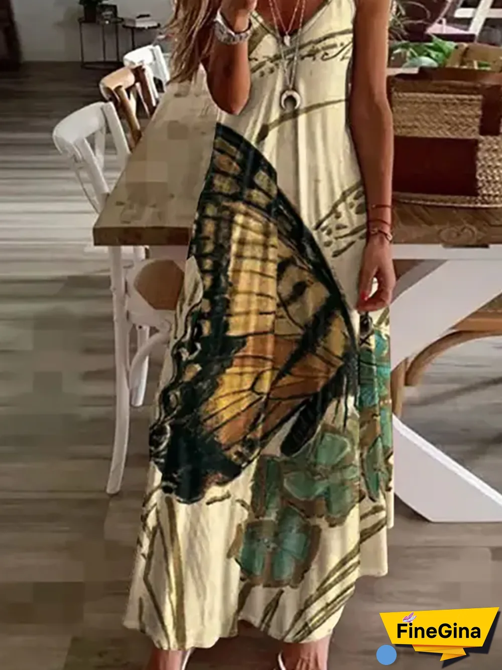 Butterfly V neck Casual Dresses