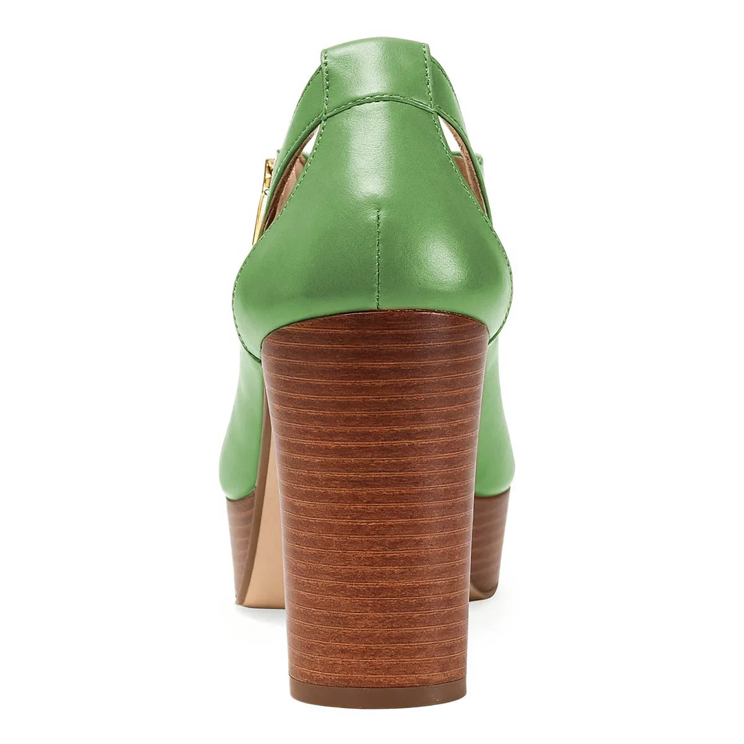 Green Peep Toe Hollow-Out High Heel Platform Sandals for Women