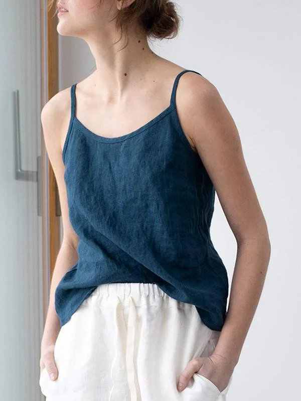 Spaghetti Strap Linen Blend Top-Mayoulove