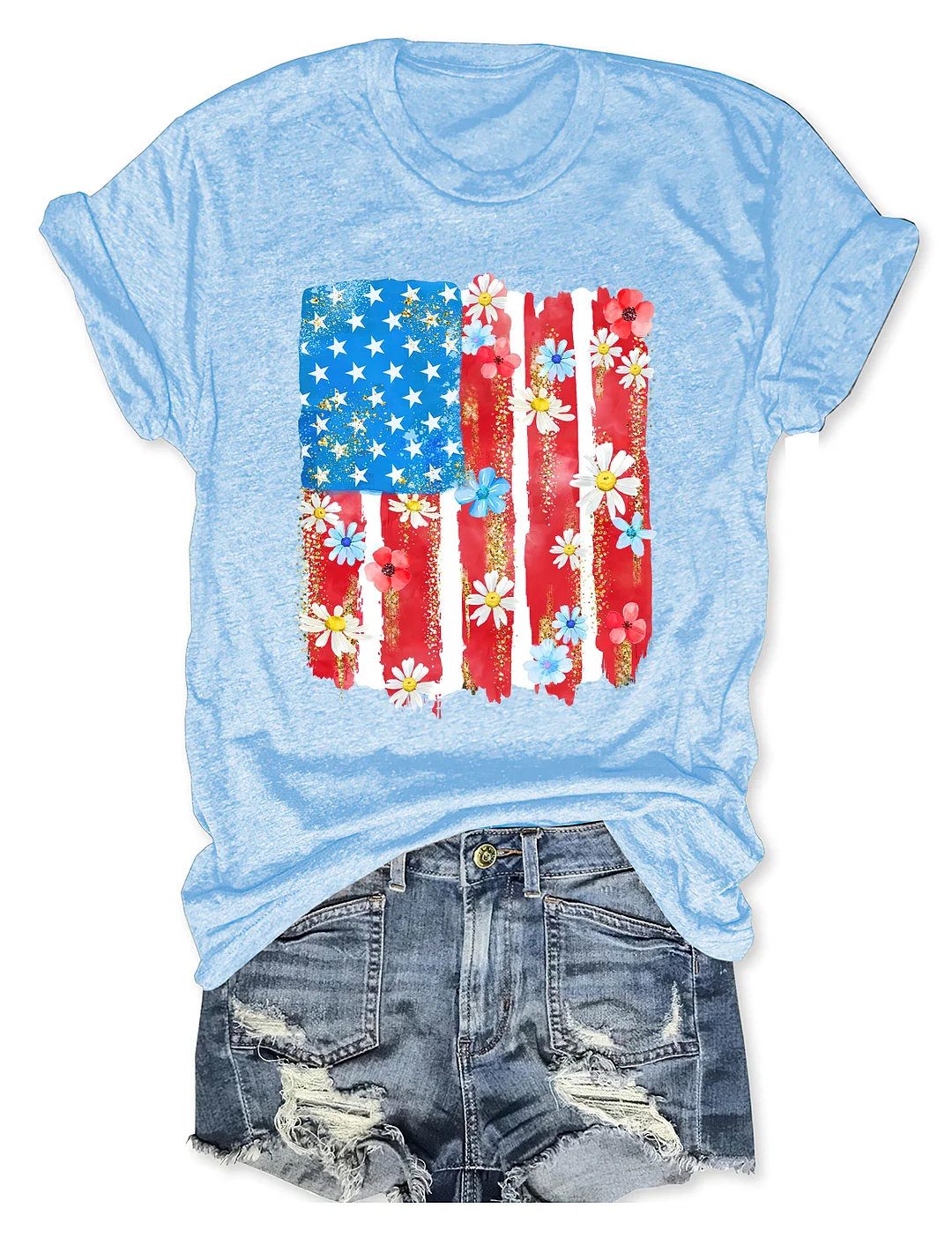 Flower Brushstroke America Flag T-shirt
