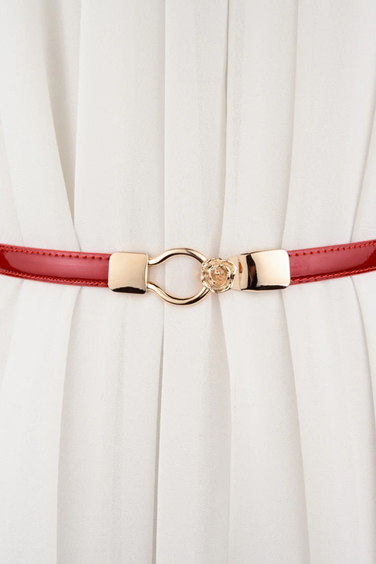 1950s Red Daily Patent PU Leather Metal Rose Decor Belt
