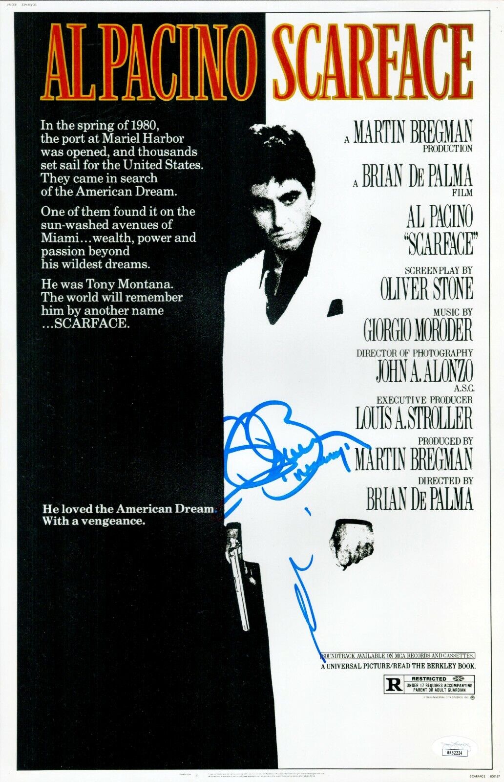 Al Pacino Steven Bauer Signed 11x17 Scarface Authentic Autograph JSA COA