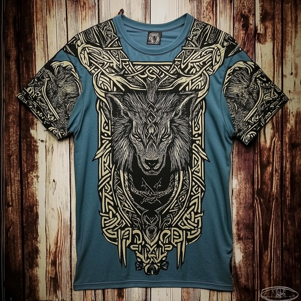 Men's Viking Tribal Nordic Wolf Fenrir Totem Celtic Knot Print T-shirt / Rvogue / Rvogue