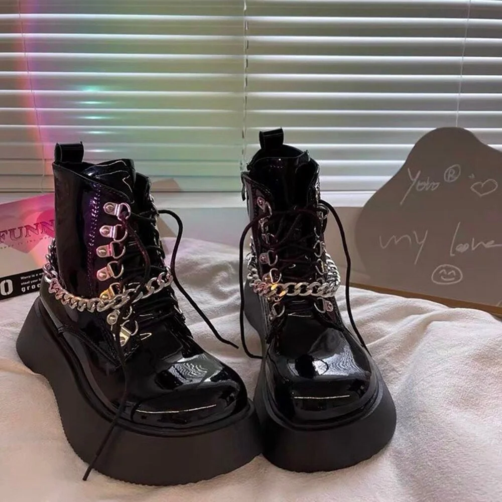 Vstacam Shoes On Heels 2022 Platform Boots New Punk Women Boots Metal Chain Gothic Lolita Shoes College Girls JK Boots Women's Shoes