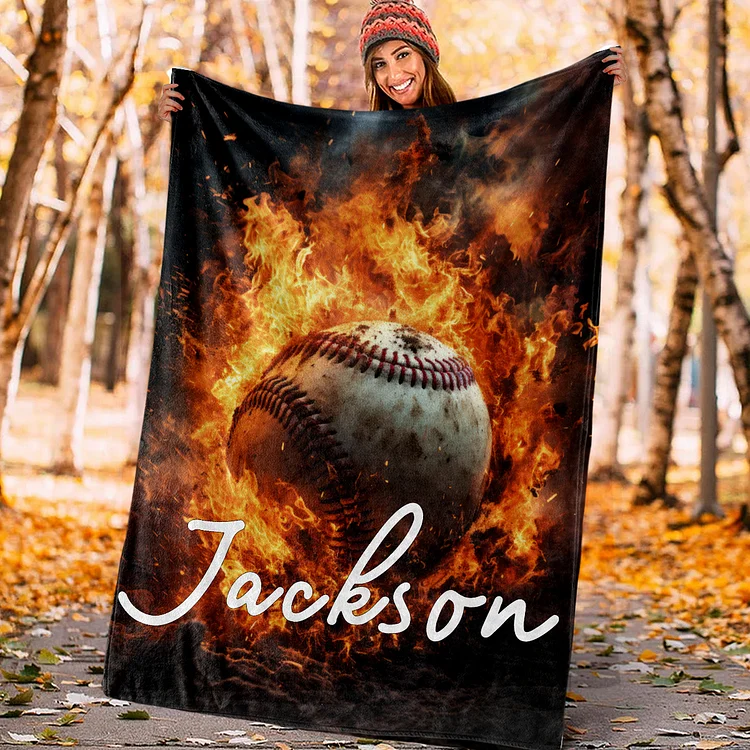 Personalized Baseball Blanket, Sport Theme Blanket with Number and Name Birthday Team Gift for Athletes Sport Lovers | BKKid729