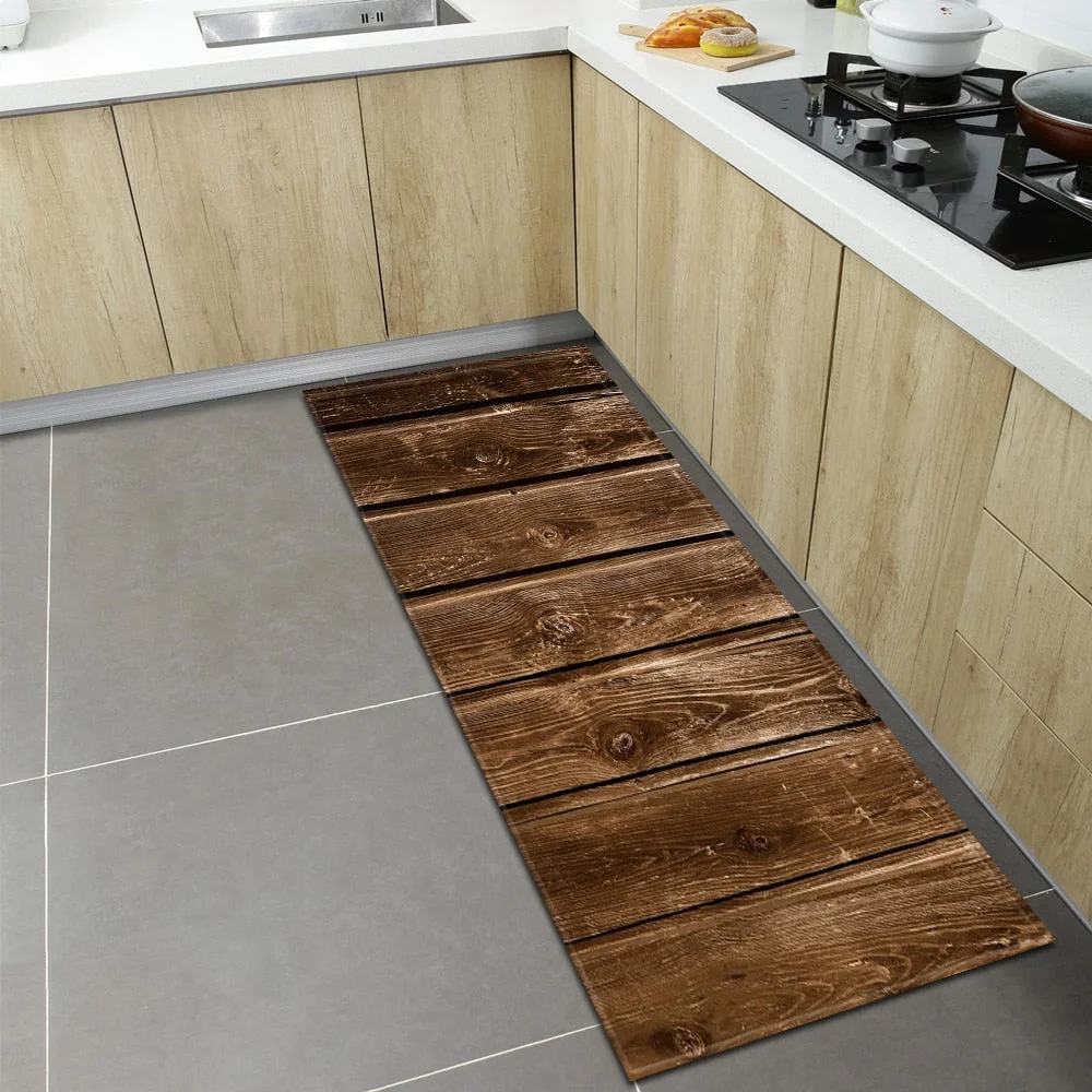 Wood Grain Kitchen Rugs Home Entrance Doormat Bedroom Living Room Decoration Carpet Hallway Balcony Bathroom Anti-Slip Floor Mat