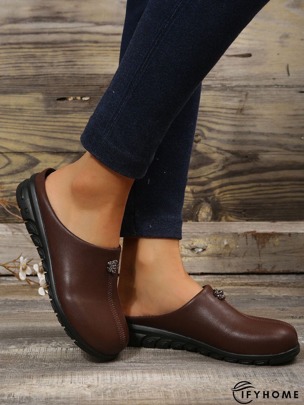 Vintage  Plain Color Non-Slip Flat Mules | IFYHOME