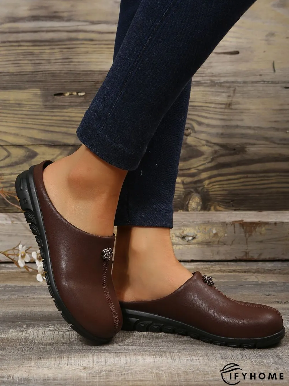 Vintage  Plain Color Non-Slip Flat Mules | IFYHOME