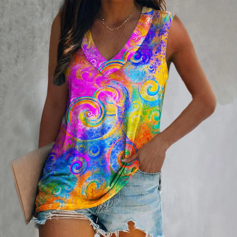 Artist Color Block Printed V-neck Women's Vest