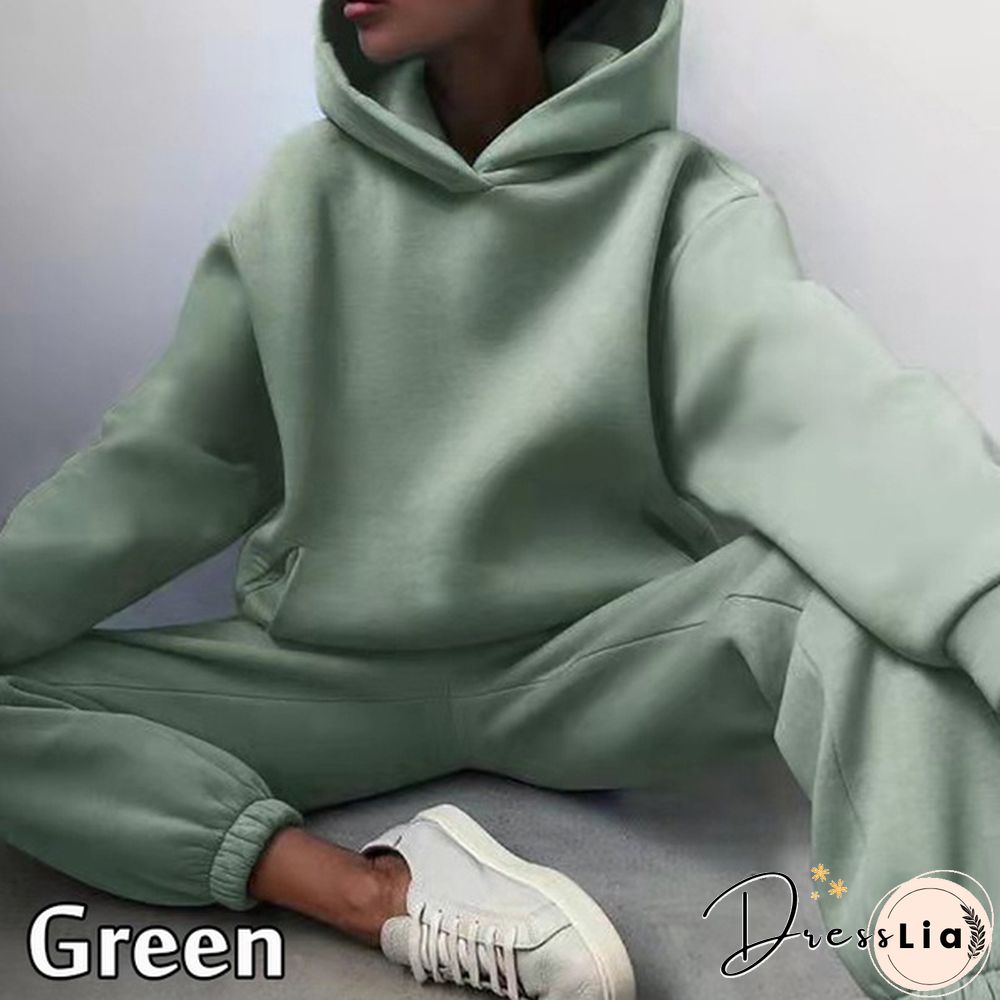 10 Colors Women Casual Sets Warm Hoodie Sweatshirts And Long Pant Solid Color Tops+ Leggings Loose Ladies Sport Suit Tracksuit Sportwear Two Piece Sets Outfit Playsuit