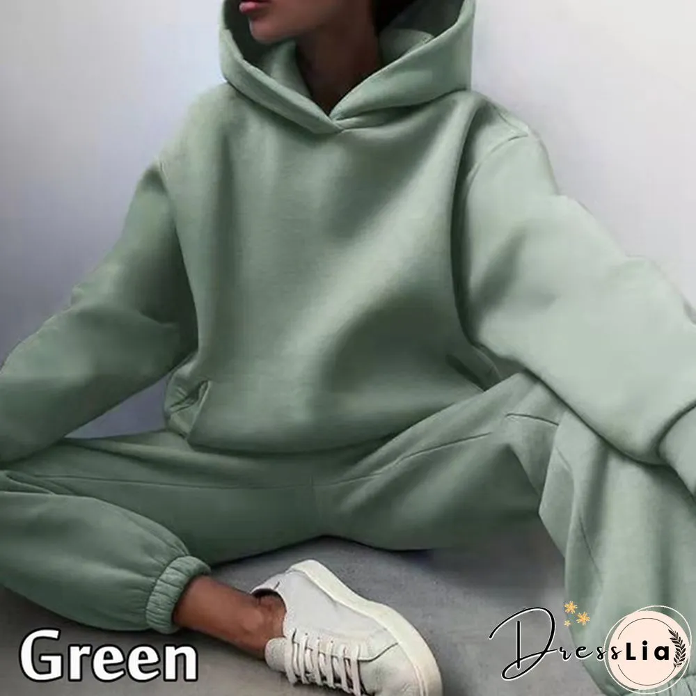 10 Colors Women Casual Sets Warm Hoodie Sweatshirts And Long Pant Solid Color Tops+ Leggings Loose Ladies Sport Suit Tracksuit Sportwear Two Piece Sets Outfit Playsuit