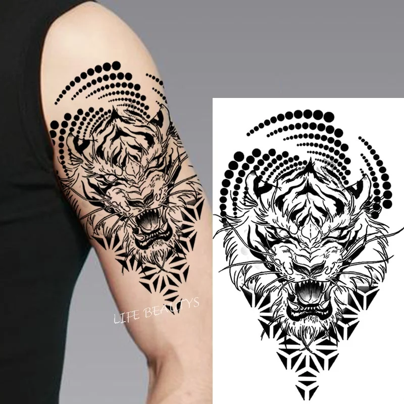 Sdrawing Tiger Cool Temporary Tattoo Sticker Fashion Wolf Waterproof Animal Body Art Arm Fake Removable Tatoo Men Women Personality