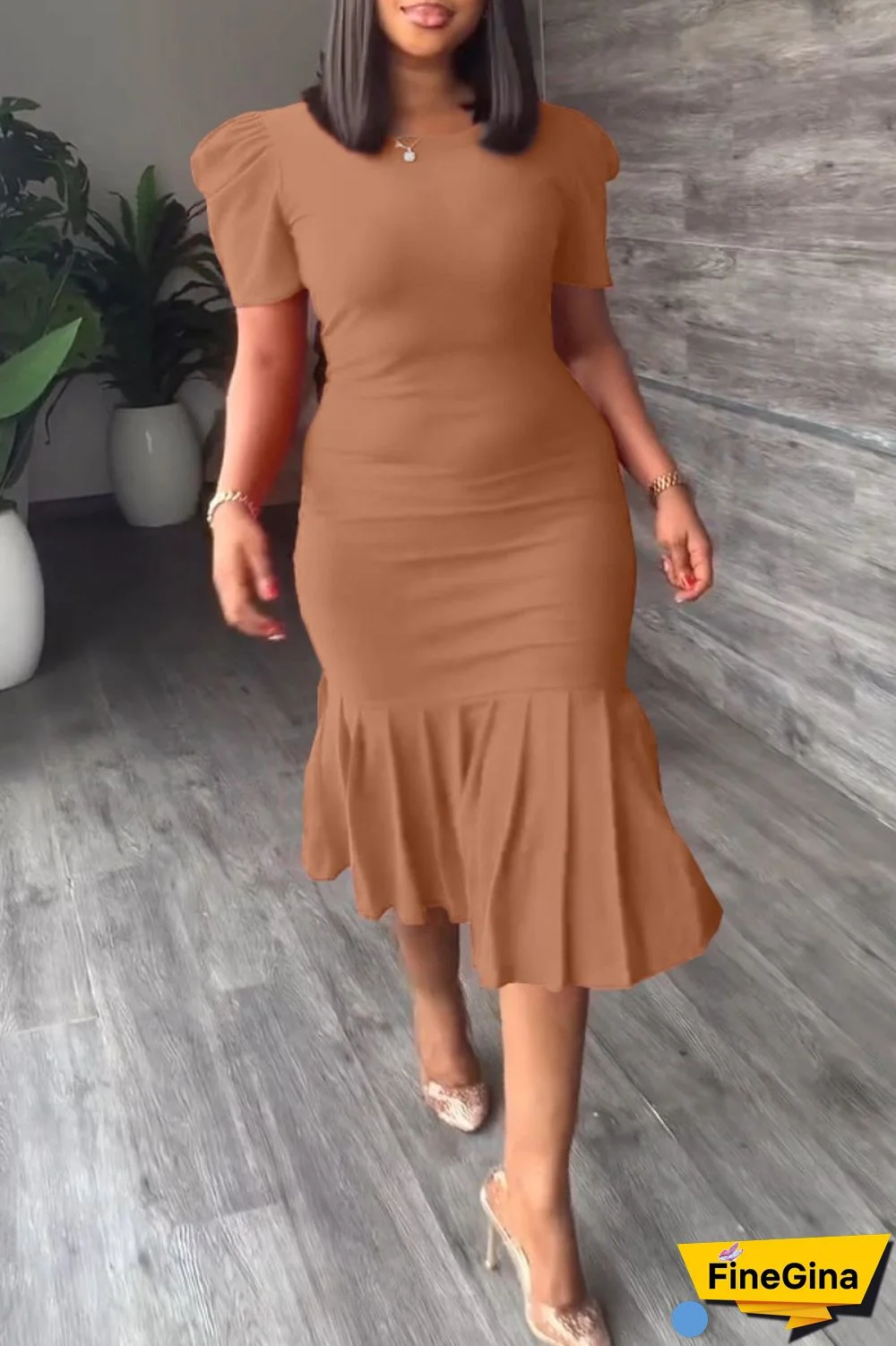 Red Casual Solid Basic O Neck Short Sleeve Dress