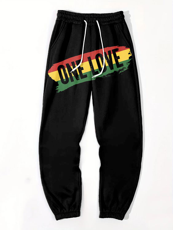 Colorblock One Love Print Track Pants