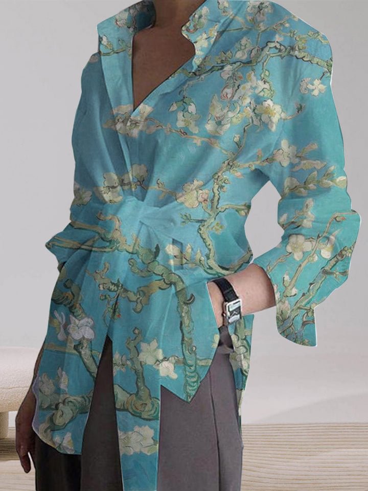 Floral Loose Tie Long Sleeve Casual Shirt Top
