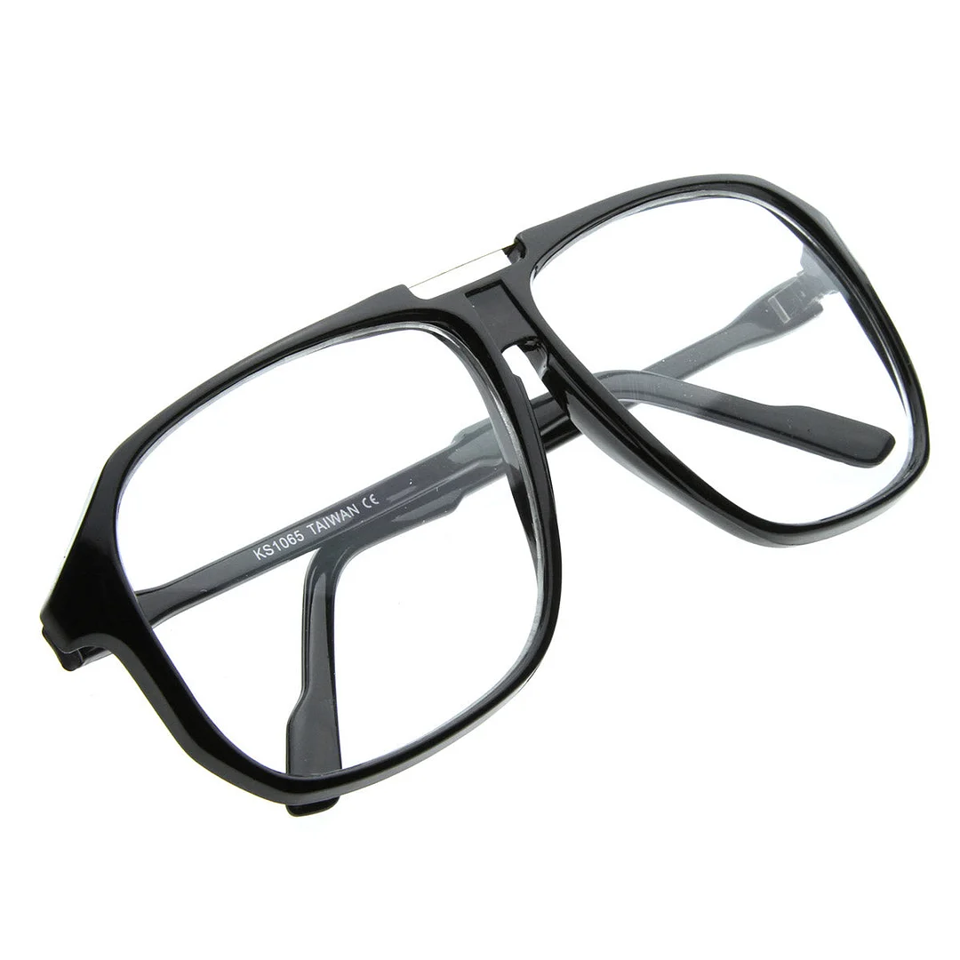Square Shaped Plastic Aviator Clear Lens Glasses Eyewear with Metal Top Bridge