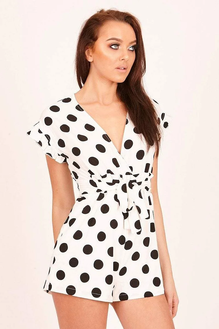 White & Black Polka Dot Playsuit Katch Me