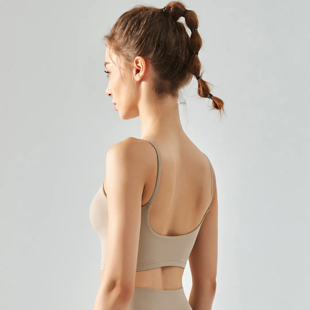 Hergymclothing Khaki eco friendly thin straps sports gym workout sustainable fitness tank top vest online shopping