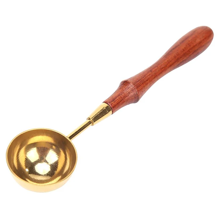 Retro Fire Sealing Wax Stick Metal Brass Spoon Wood Handle Furnace Pot Tool