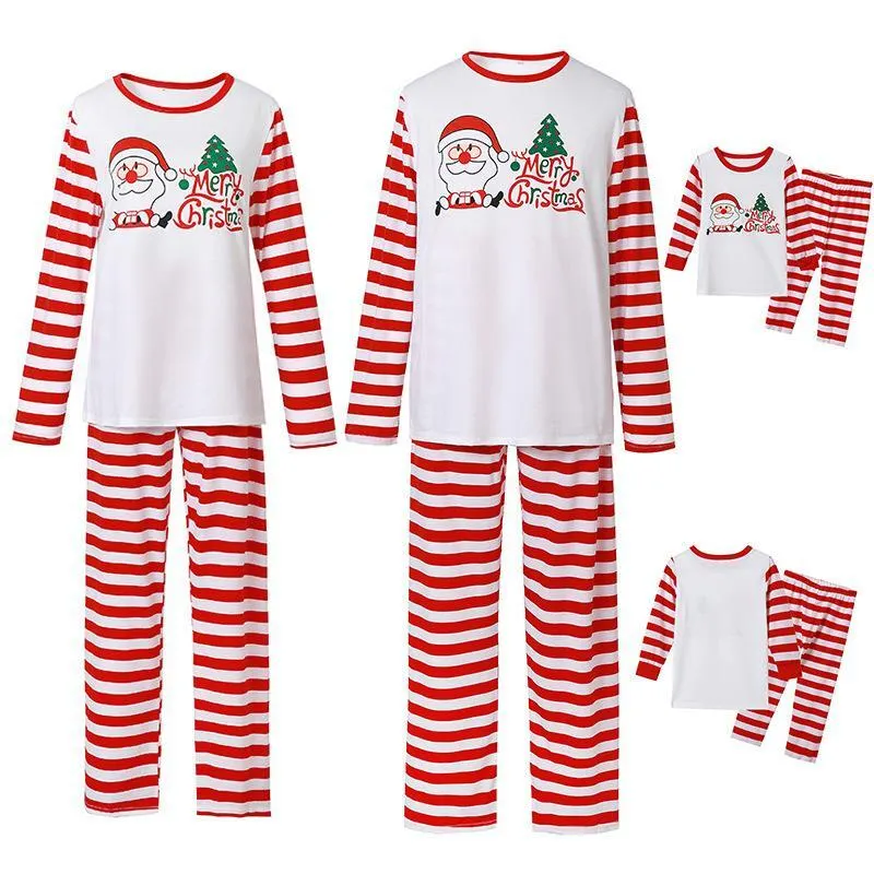 Striped parent-child suit Santa print parent-child pajamas