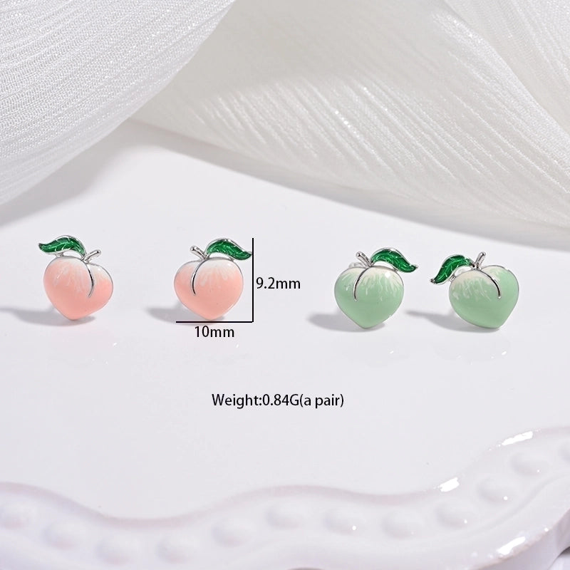 1 Pair 22K Gold Plated Rhodium Plated 925 Sterling Silver 925 Sterling Silver Earrings Peach Carrot Apple Ear Studs