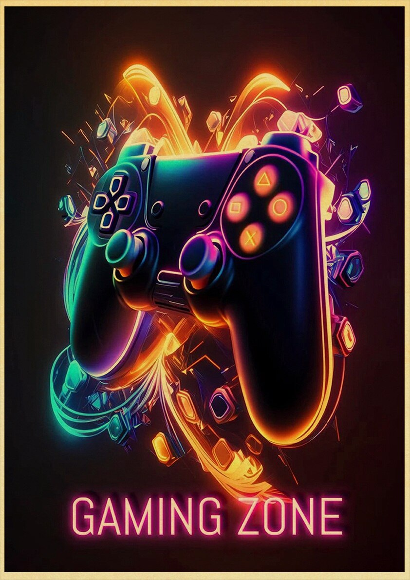 Cotton Tshirt Gamer Controller Punk Neon Colorful Poster Wall Chart Prints and Posters Home Living Bed Room Decor Art Frameless Wall Painting t -shirt Tee