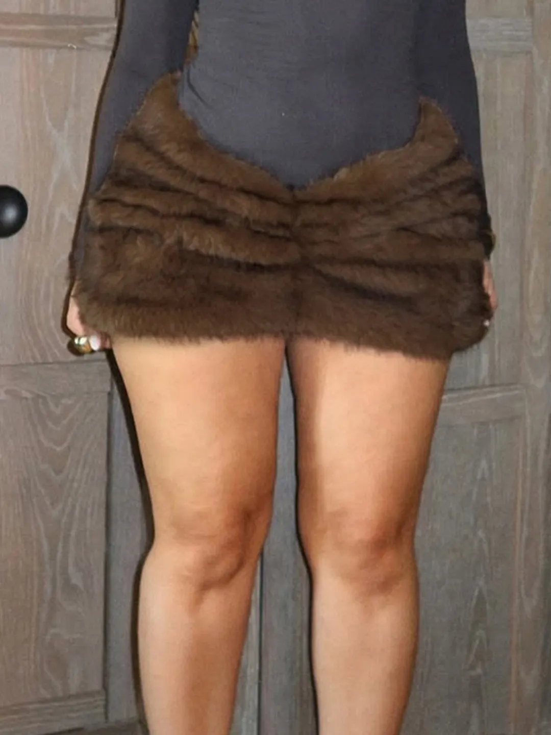 Brownm Brownm Babes Hairy Wrinkled Half Skirt New Personality Trend Slim Thin Ass Skirt