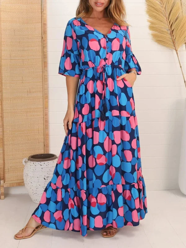 Polka Dot Casual Print Long Maxi Dress