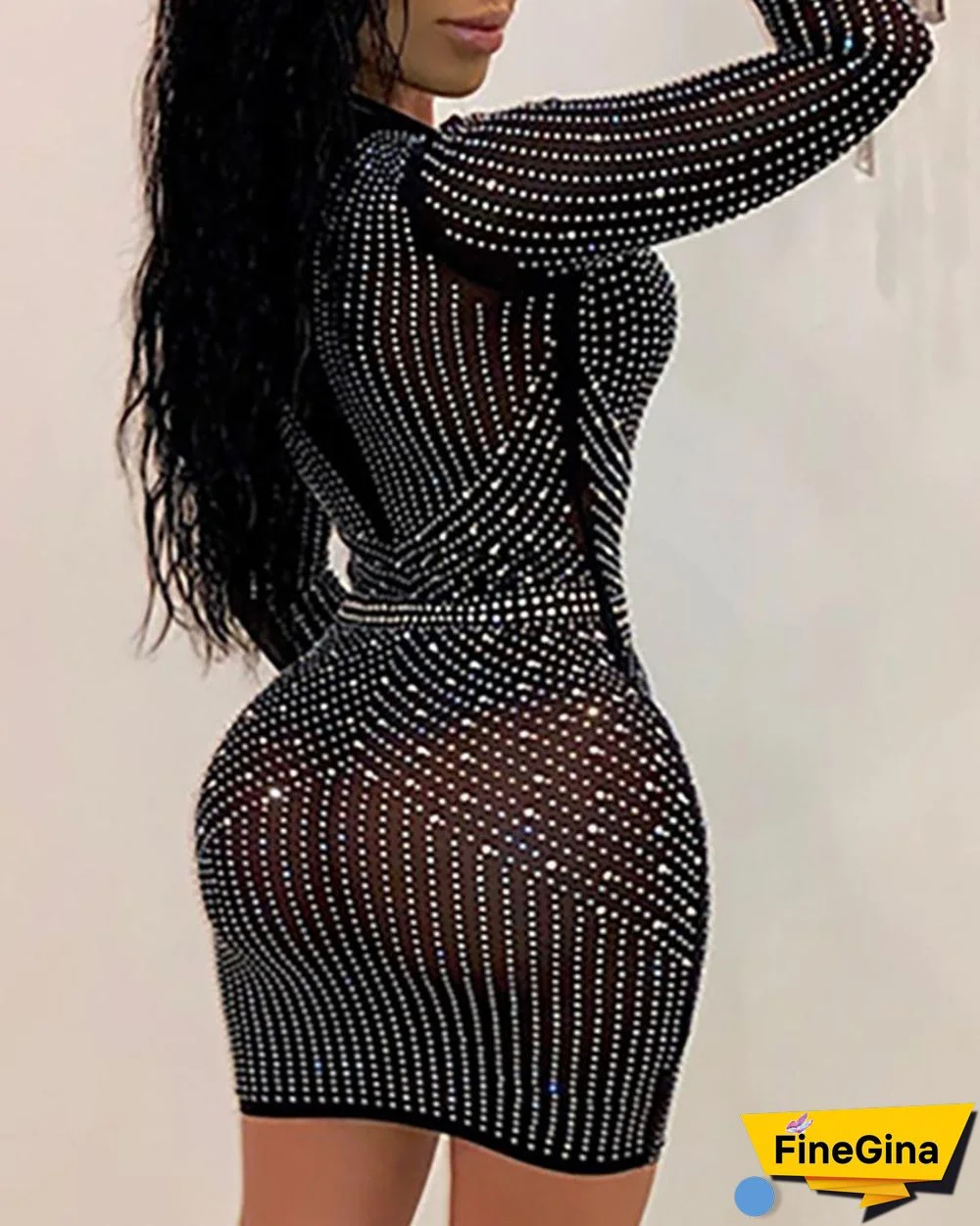 Hot Stamping Lace-Up Front Bodycon Dress Black Dresses