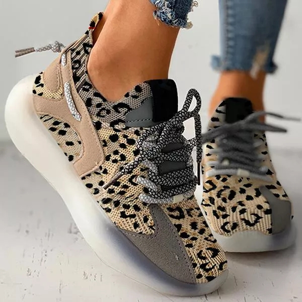 Women's All Season Colorblock Lace-Up Breathable Knit Casual Sneakers
