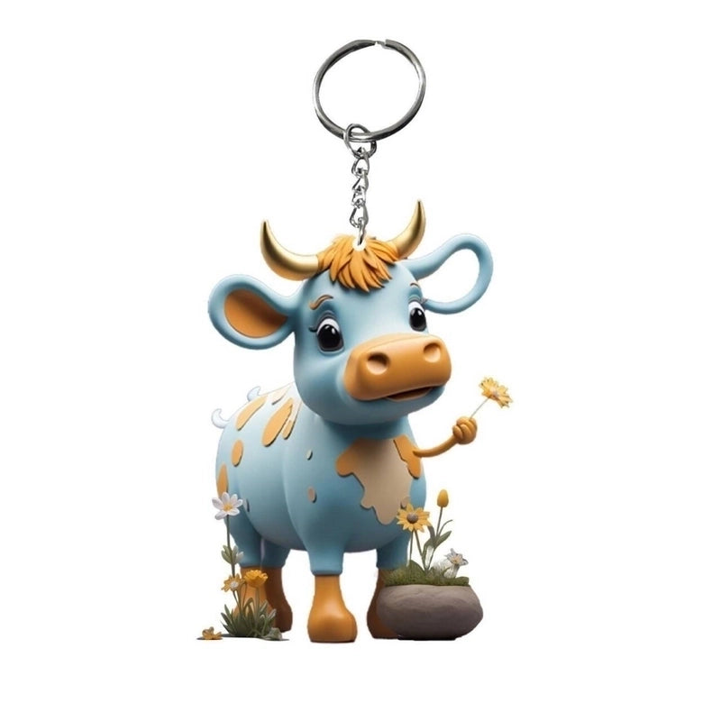 2 Pieces Cute Cattle Wood Unisex Keychain