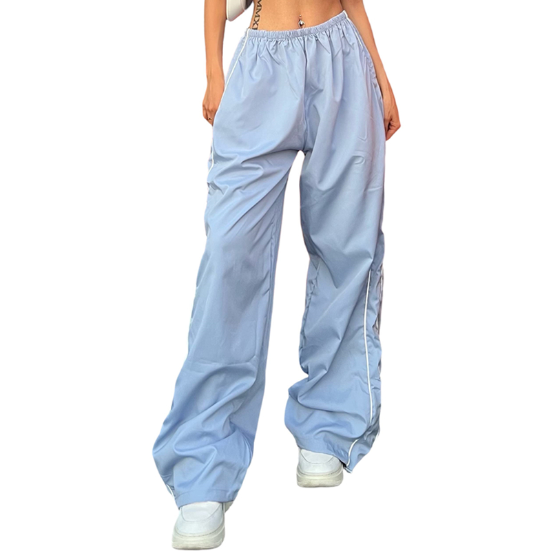 y2k Cargo Pants Women Aesthetic Elastic Low Waist Baggy Loose Joggers Trousers with Pockets 2000s Sweatpants Streetwear