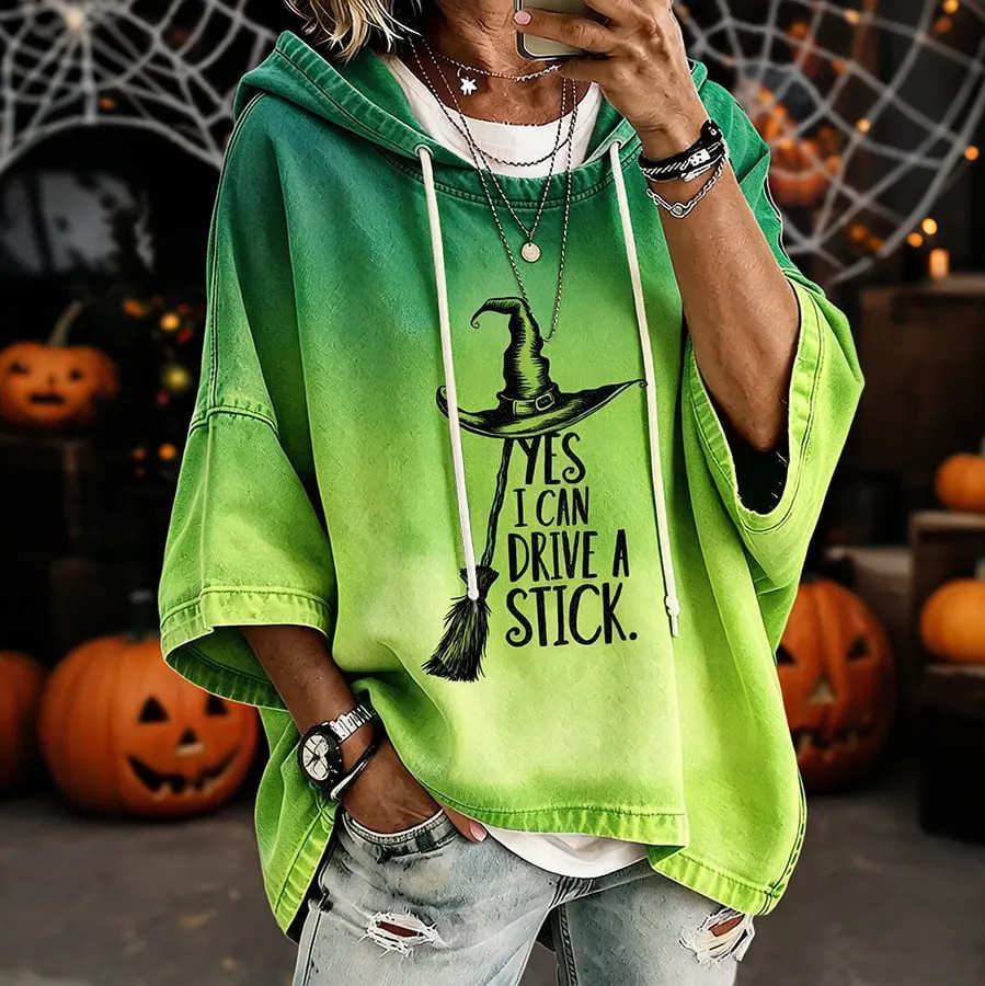 Women's Retro Gradient Letter Witch Print Hoodie artswardrobe