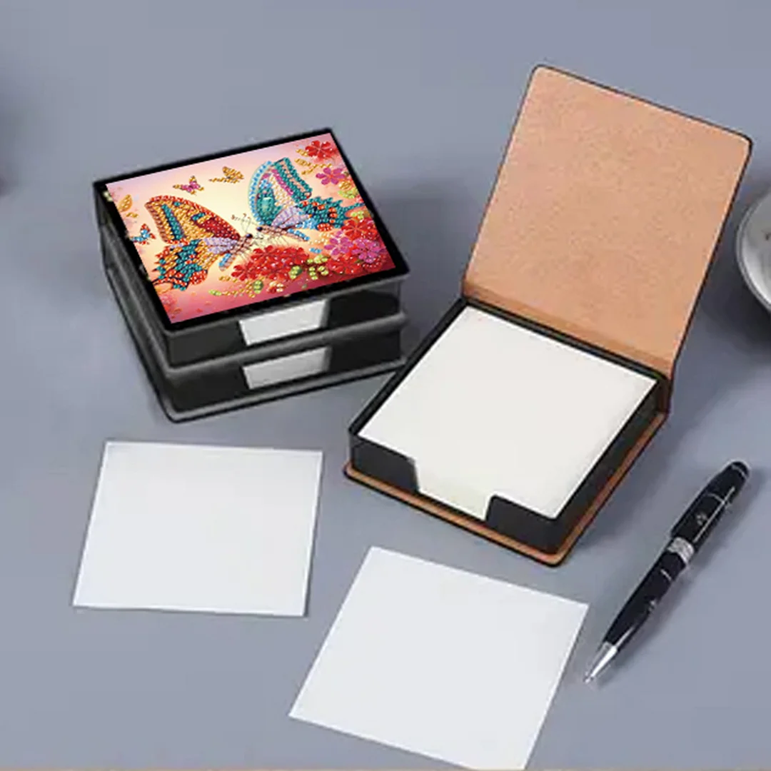 Two Butterflies PU DIY 5D Diamond Painting Note Box w/160 Sheets for Office Home