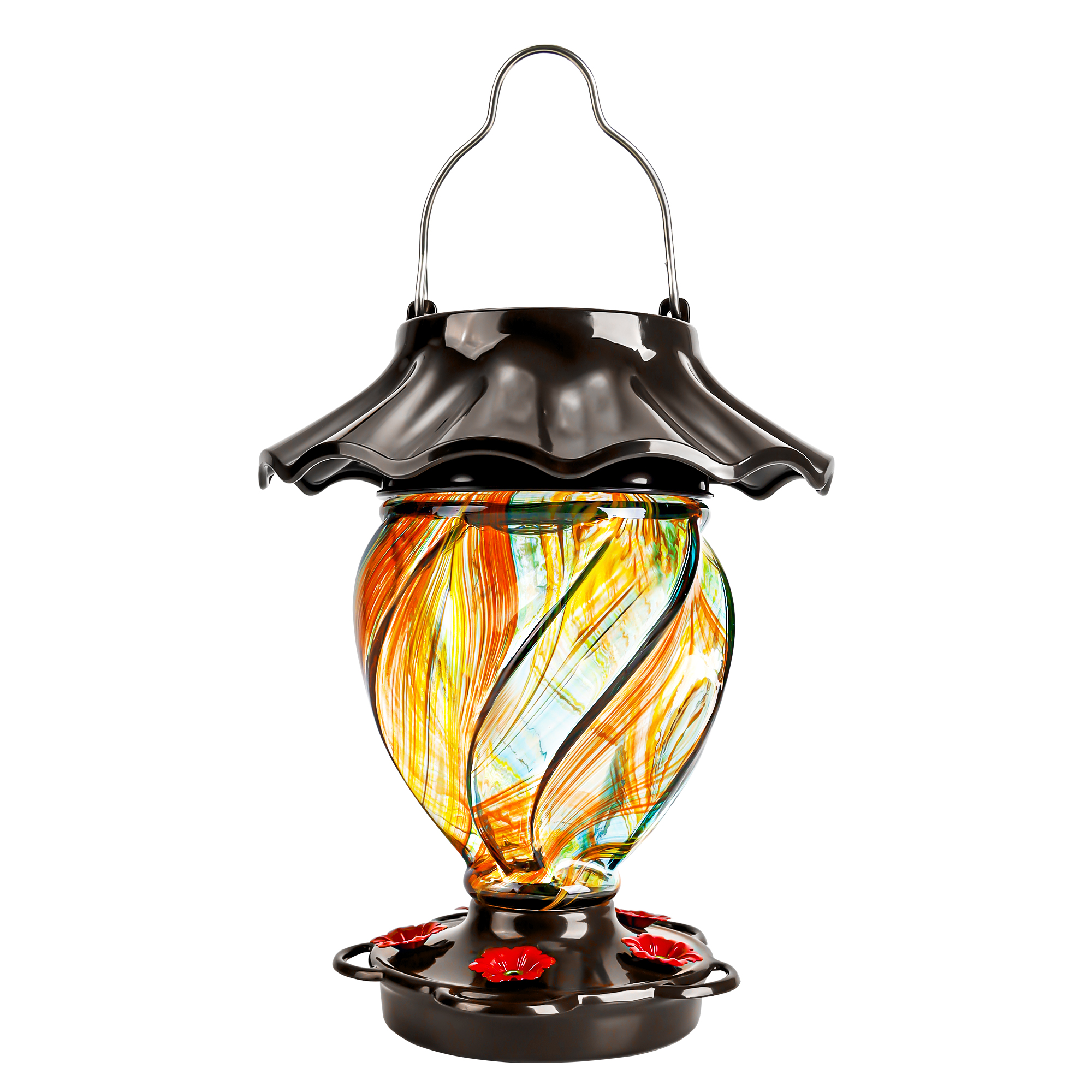 LUJII Solar Powered Hummingbird Feeder, 35 fl.oz, Ice Cream Shape, Ribbon
