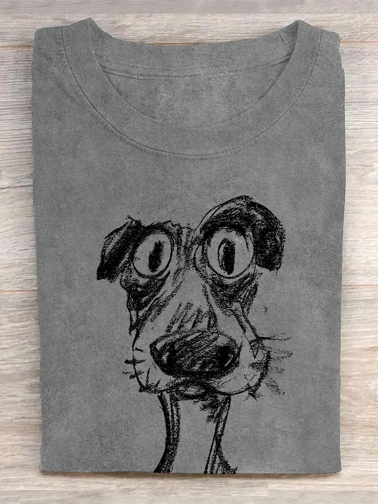 Cute Art Dog Print T-Shirt