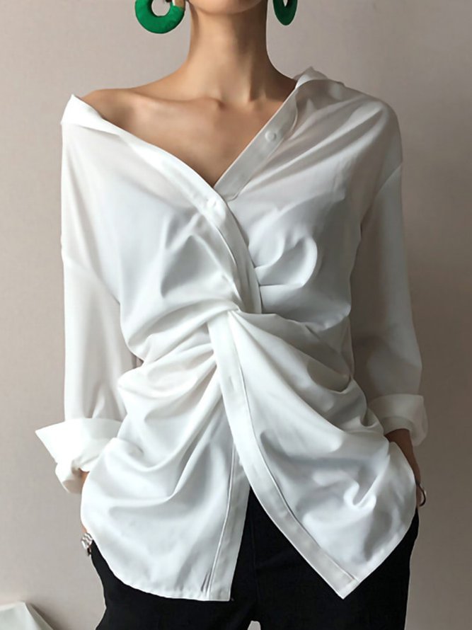 White Knot Front Statement Sheath Blouse Zaesvini
