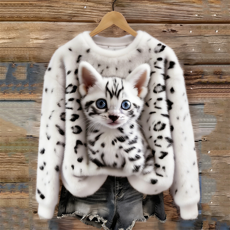 Lovely Leopard Cat Leopard Pattern Cozy Plush Sweatshirt wearshes
