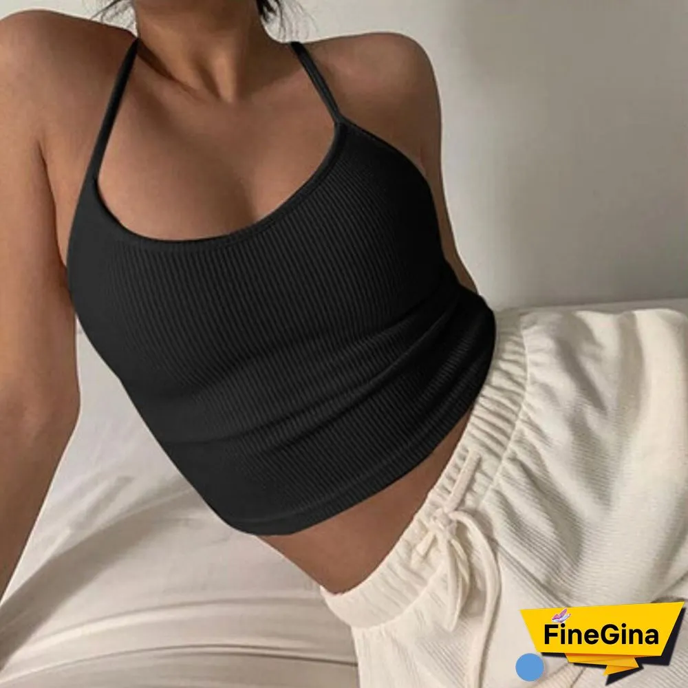 Pure Color Simple Low-cut Sexy Threaded Camisole Female Summer Slim Slimming Sports And Leisure All-match Crop Top Top Women Y2