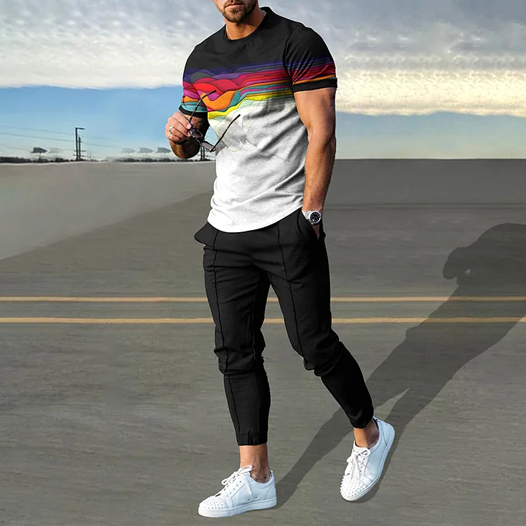 Thermal Imaging Corrugation Print T-Shirt And Pants Co-Ord