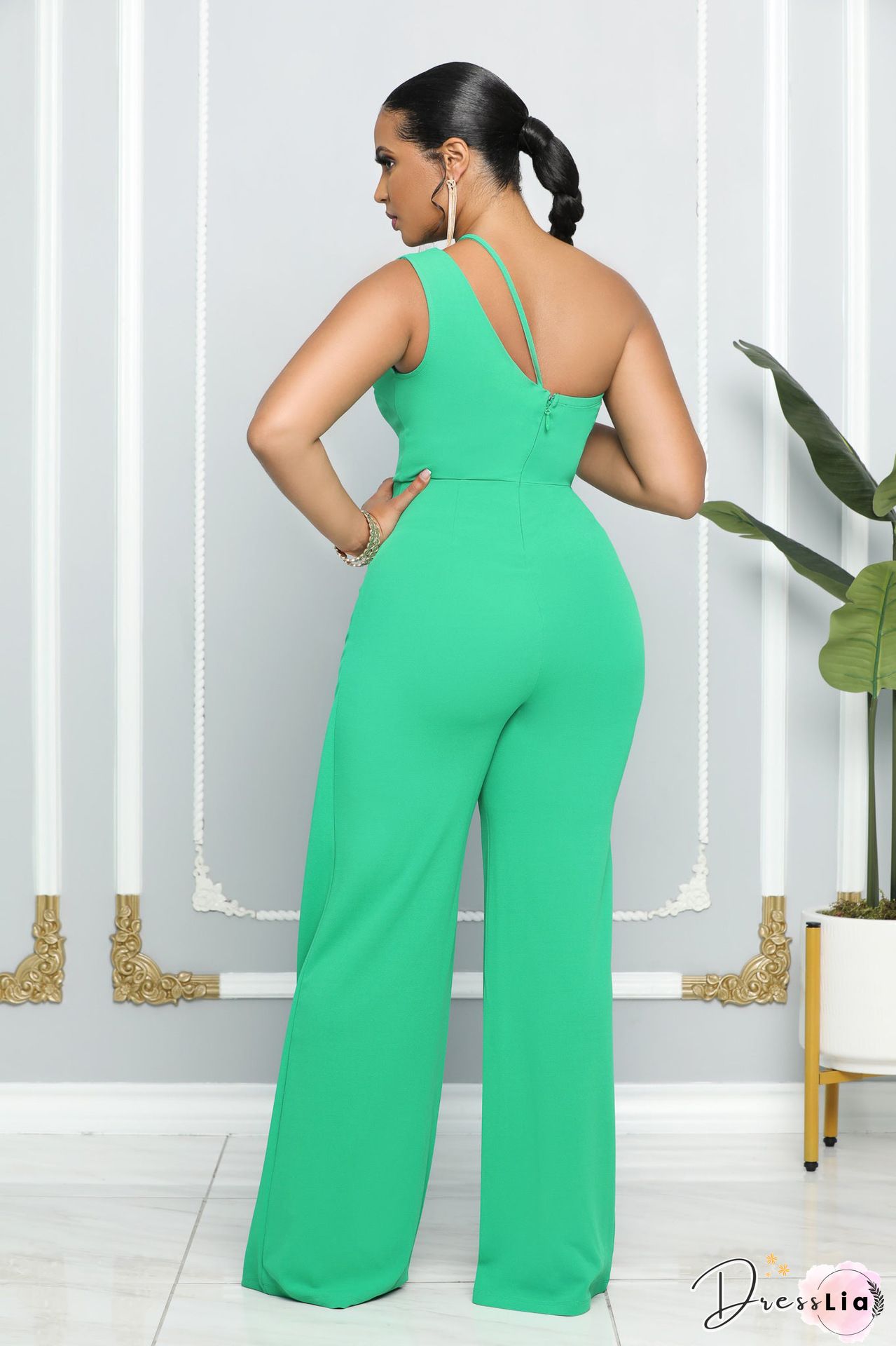 Elegant One Shoulder High Waist Straight Jumpsuit